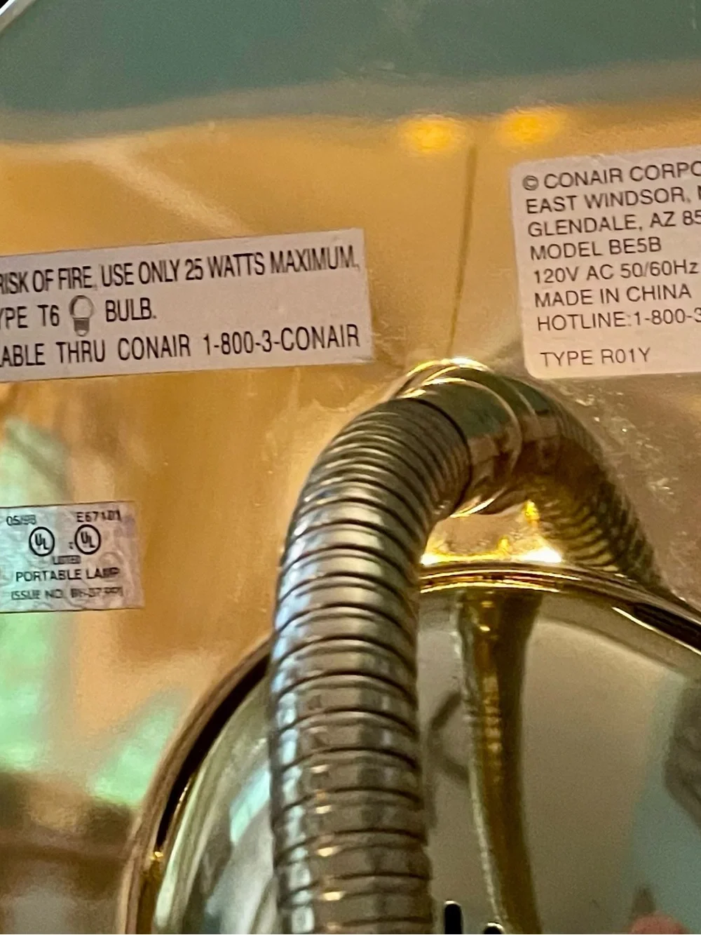 Conair Makeup Mirror in Shiny Gold! On/Off Switch located on power cord.
